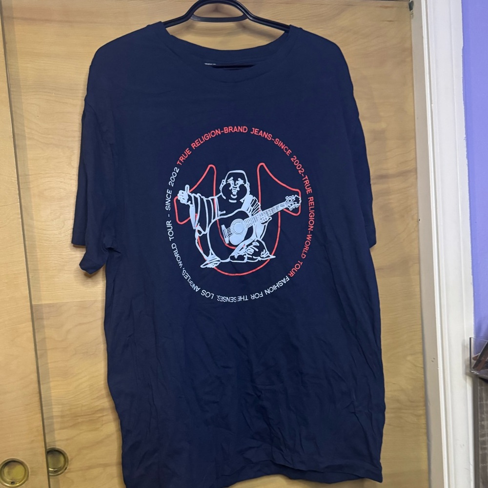 True Religion Navy Tee with Red & White Graphic